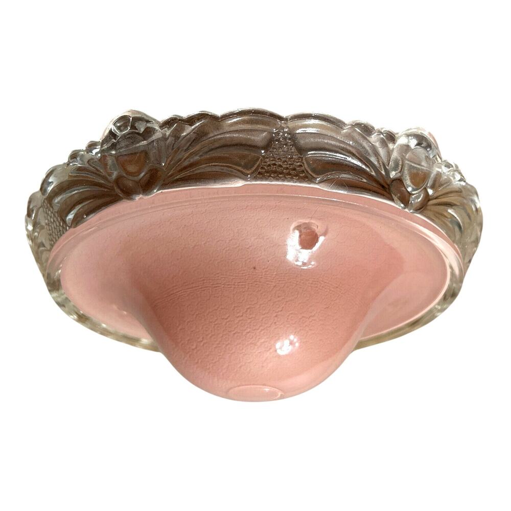 Antique Art Deco Pink Glass Ceiling Light Shade Globe 3 Hole Fixture 10" Floral